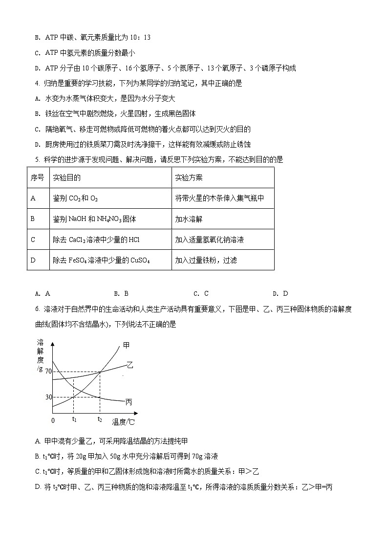 [化学]四川省遂宁市2021年中考真题化学试题试卷(原题版+解析版)02