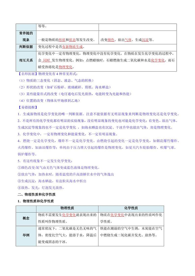 1.1 物质的变化和性质（含答案） 2024-2025学年九年级化学上册同步学与练（人教版2024）03