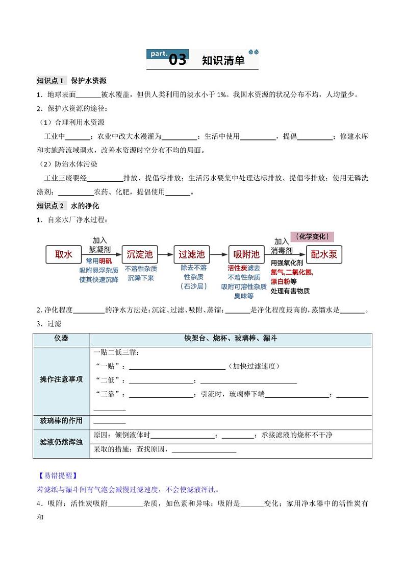第4单元 自然界的水（单元复习学案）（含答案） 2024-2025学年九年级化学上册同步学与练（人教版2024）02