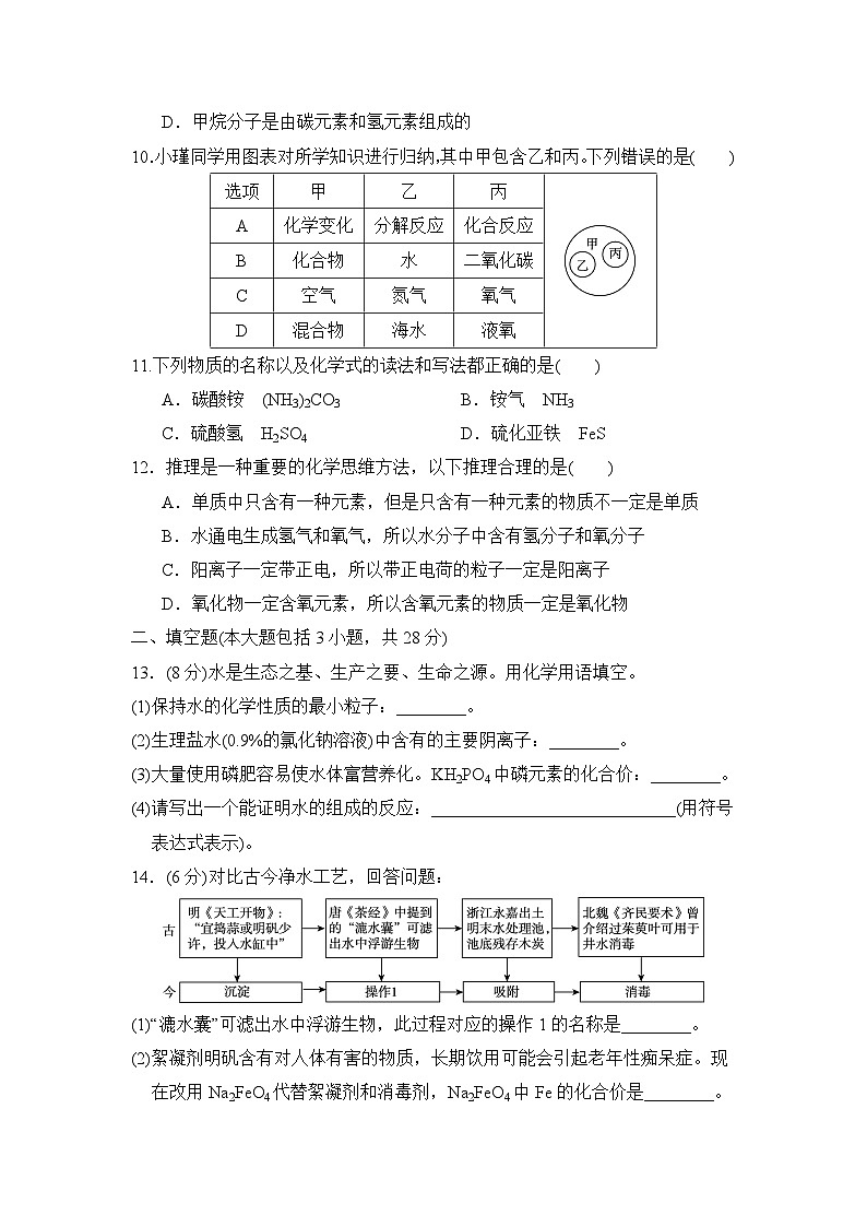 人教版化学九上 第四单元综合素质评价试卷03