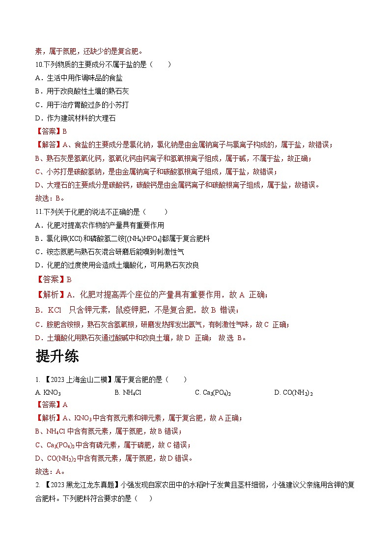 沪教版化学九年级下册  6.7 盐和肥料（第2课时）（分层练习）03