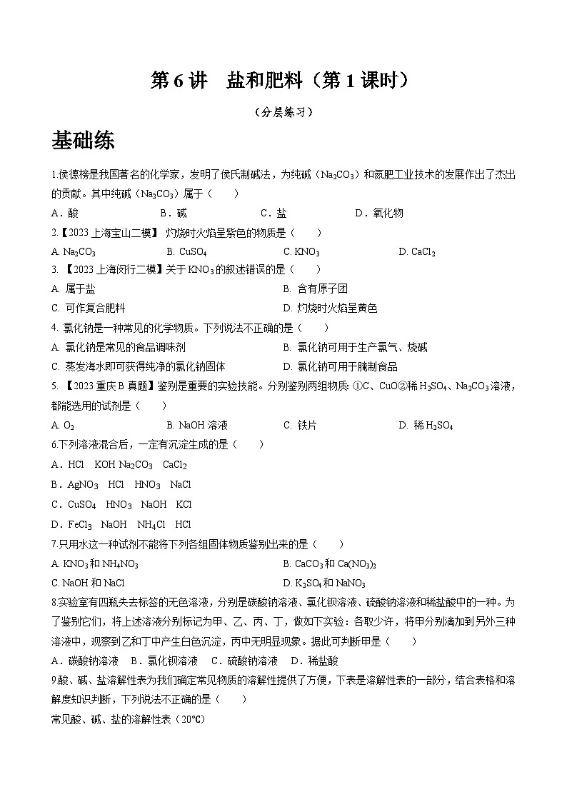 沪教版化学九年级下册 6.6  盐和肥料（第1课时）（分层练习）01