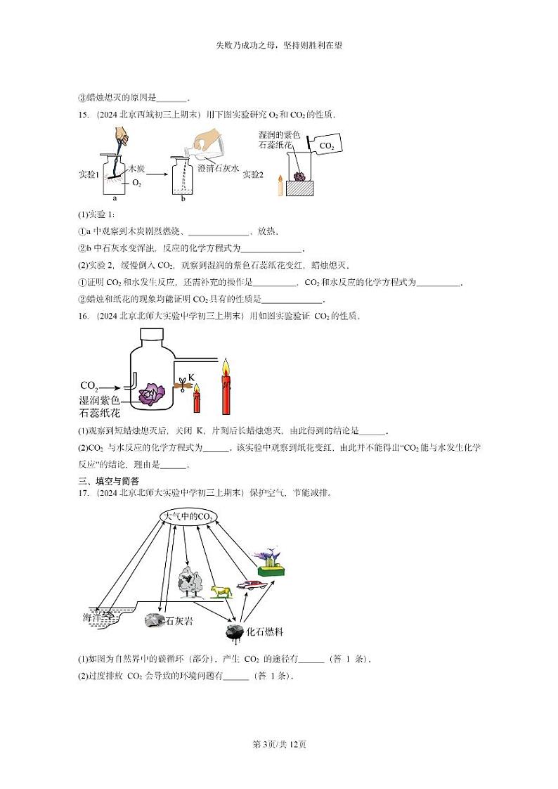 [化学]2024北京重点校初三上学期期末试题化学分类汇编：二氧化碳和一氧化碳03