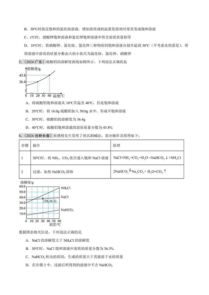 专题05 溶液（第02期）（含答案） 2024年中考化学真题分类汇编（全国通用）第02期02