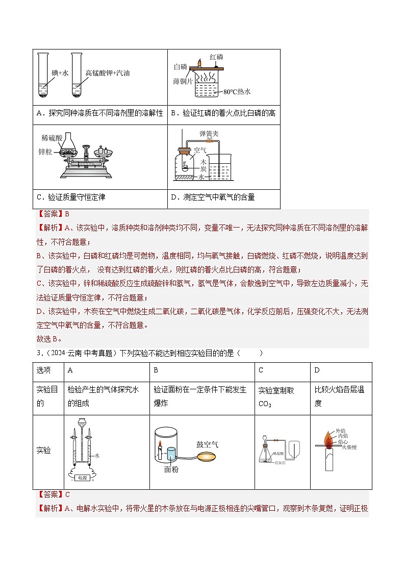 三年（2022-2024）中考化学真题分类汇编（全国通用）专题18 实验方案的设计与评价（解析版）02