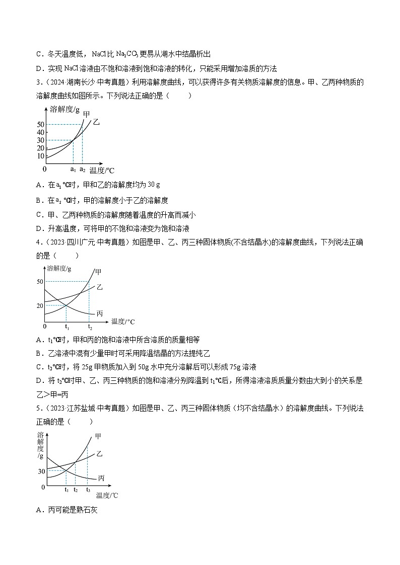 三年（2022-2024）中考化学真题分类汇编（全国通用）专题19 坐标图像题（原卷版）第2页