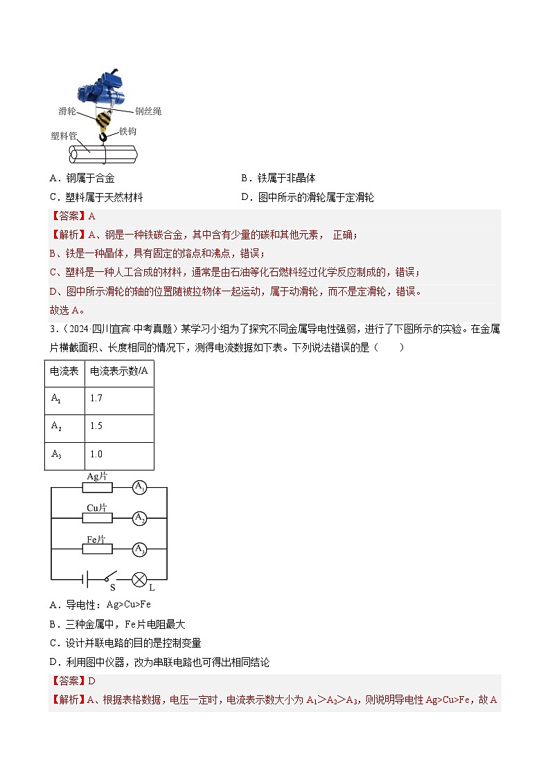 三年（2022-2024）中考化学真题分类汇编（全国通用）专题26 跨学科类试题 （解析版）02