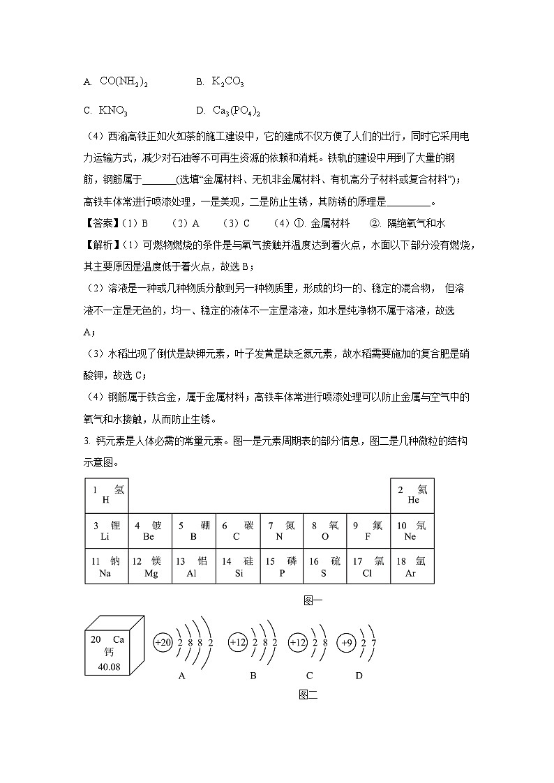 [化学]四川省达州市达川区2023—2024学年下学期九年级教育质量监测(中考适应性试题)(解析版)第2页