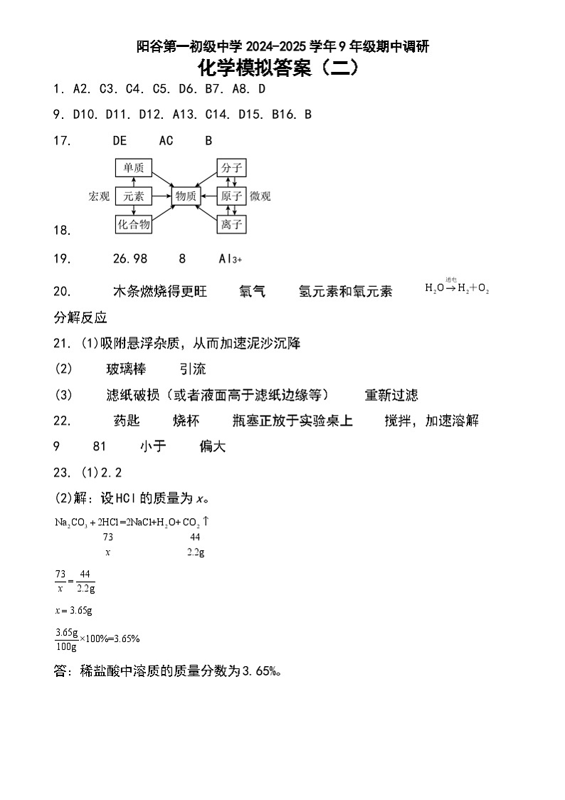 化学模拟答案（二）第1页