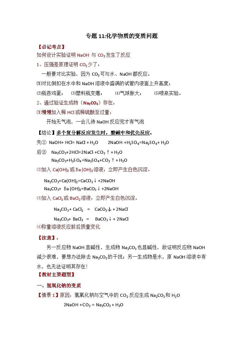 人教版 初中化学 专题11.化学物质的变质问题讲义第1页