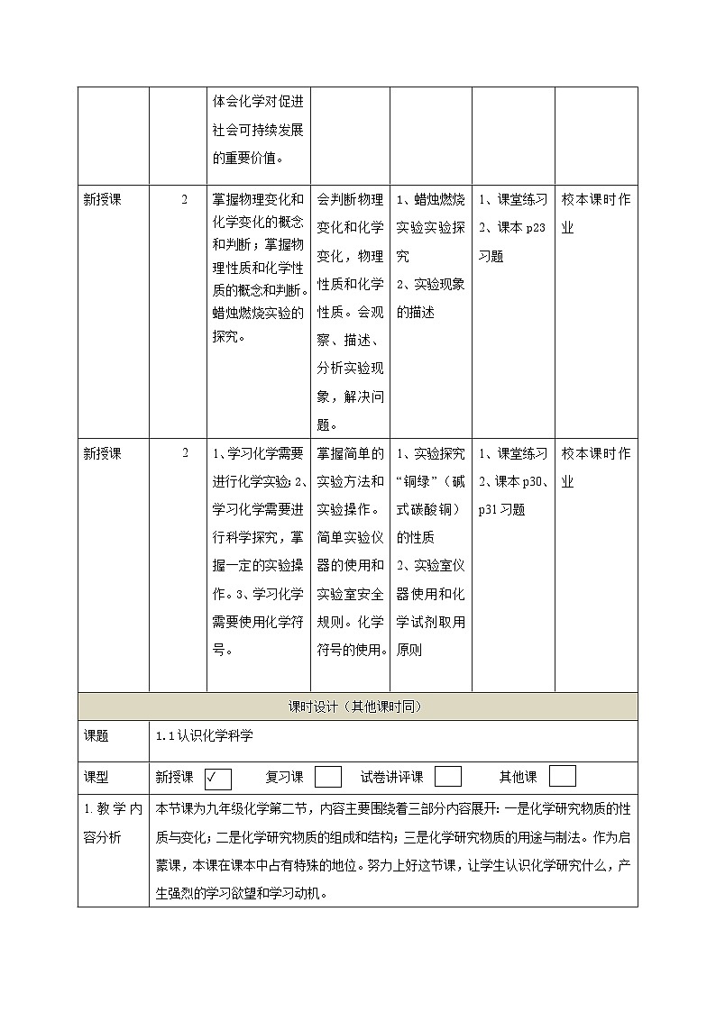 1.2化学研究什么---初中化学单元整体教学设计第3页