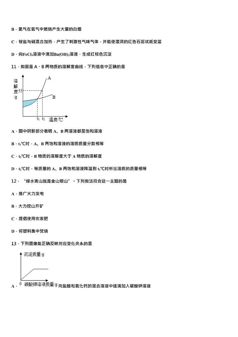 2024年山西省忻州市定襄中学中考二模化学试题03