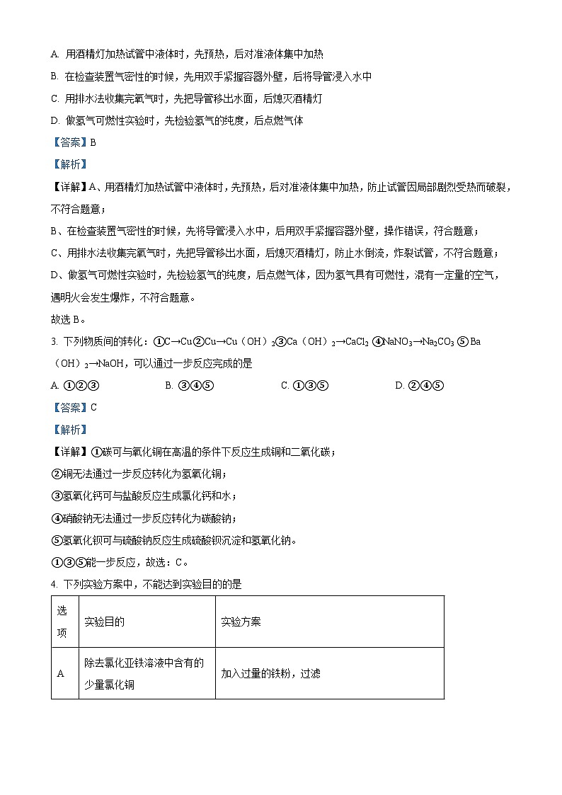 2024年山西省运城市芮城县重点达标名校中考二模化学试题（原卷版+解析版）02