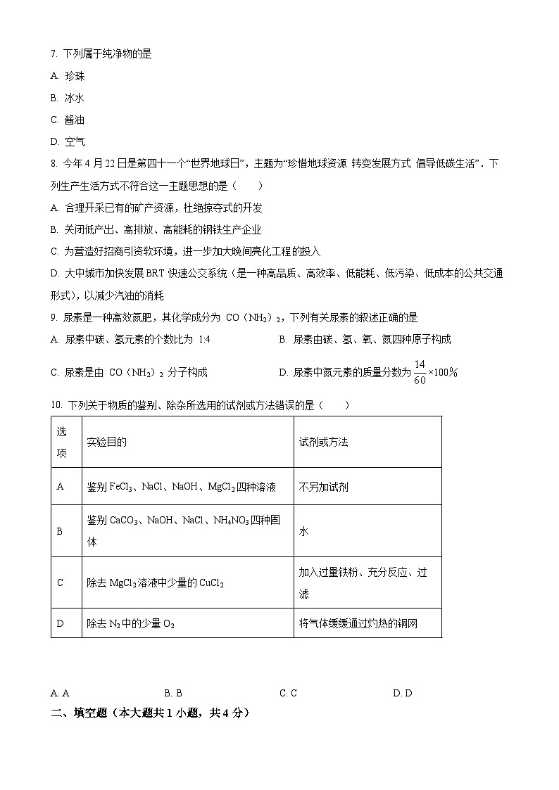 2024年山西省运城市芮城县重点达标名校中考二模化学试题（原卷版）03