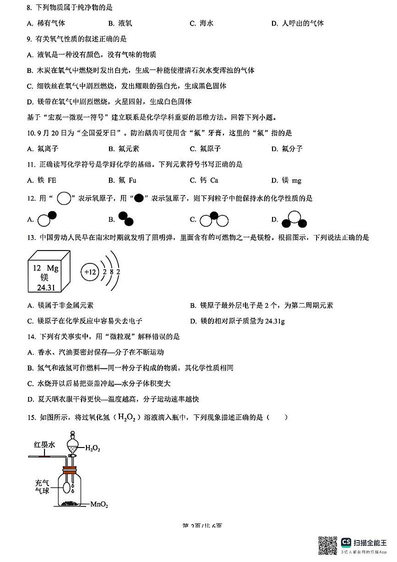 广东省清远市连山县2024-2025学年九年级上学期开学摸底考试化学试卷第2页