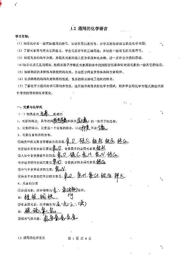 沪教版化学八年级上册1.2 通用的化学语言（课件、习题、学案）01