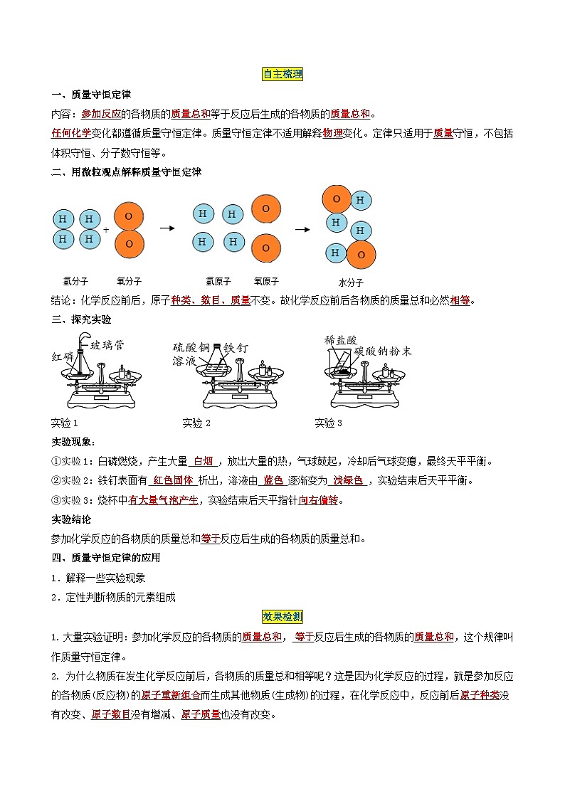 第5单元 课题1  质量守恒定律及应用（教师版）-2024年初中化学同步（人教版）1第2页
