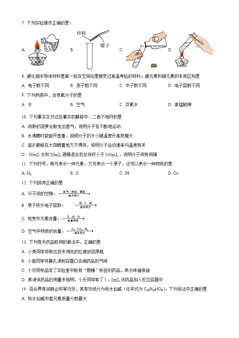 广西大学附属中学2024-2025学年九年级上学期开学考试化学试题（原卷版）第2页