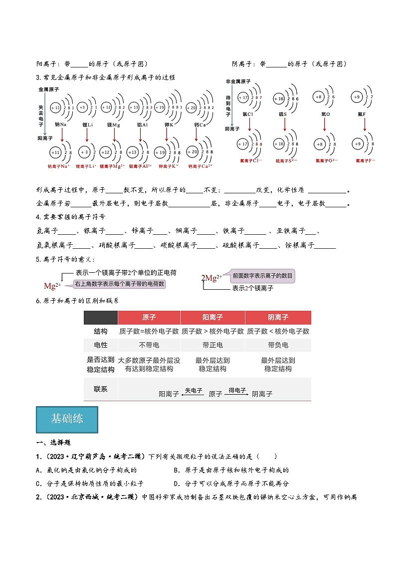 人教版九年级化学上册同步课堂精讲练课题2原子的结构(第2课时)(原卷版+解析)第2页