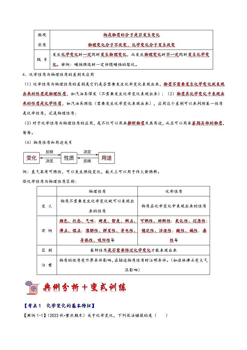 人教版九年级化学上册同步考点解读与专题训练1.1物质的变化和性质(考点解读)(原卷版+解析)第2页