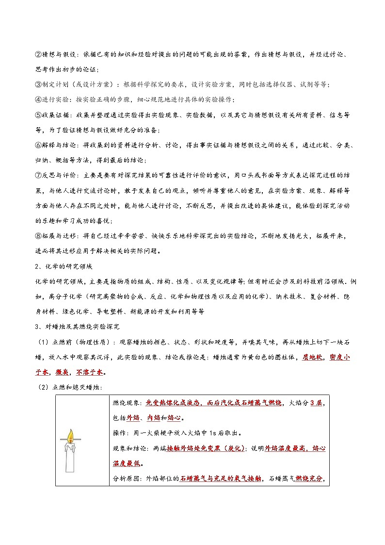 人教版九年级化学上册同步考点解读与专题训练1.2化学是一门以实验为基础的科学(考点解读)(原卷版+解析)02
