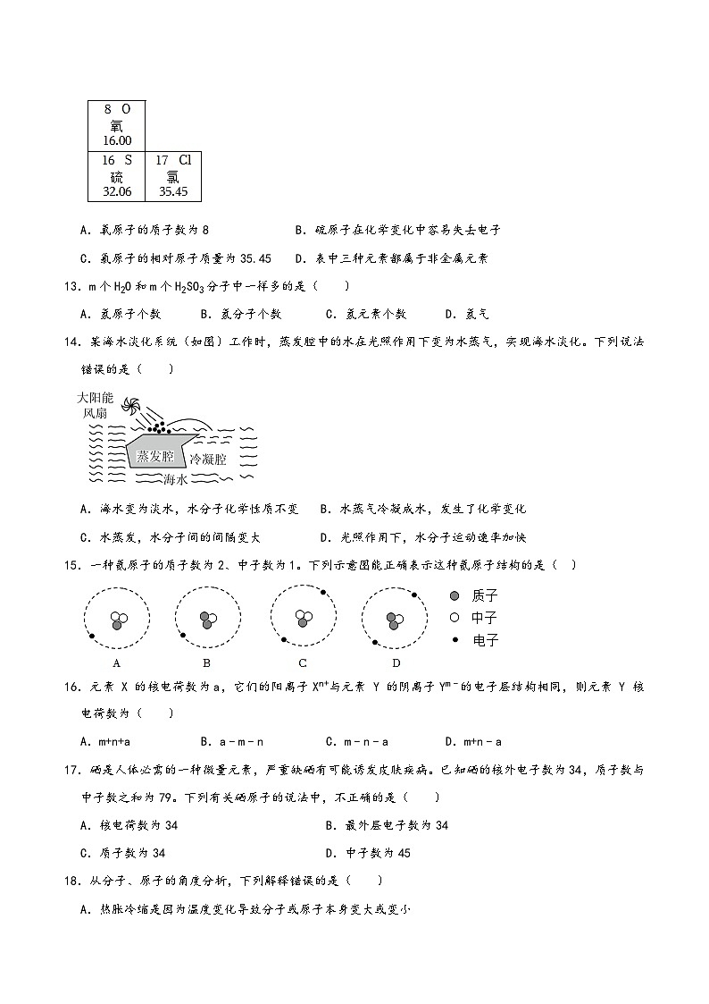 人教版九年级化学上册同步考点解读与专题训练第3单元物质构成的奥秘(A卷达标通关卷)(原卷版+解析)03