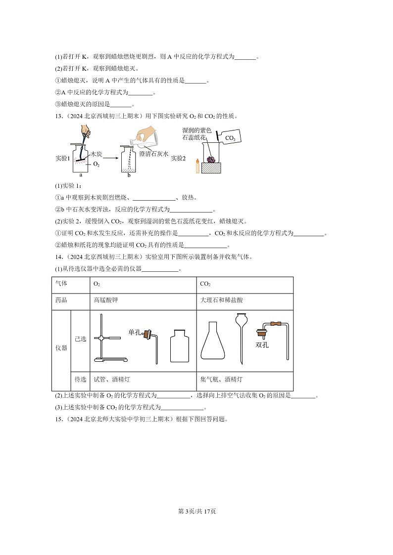 [化学]2024北京重点校初三上学期期末真题真题分类汇编：碳的世界章节综合03