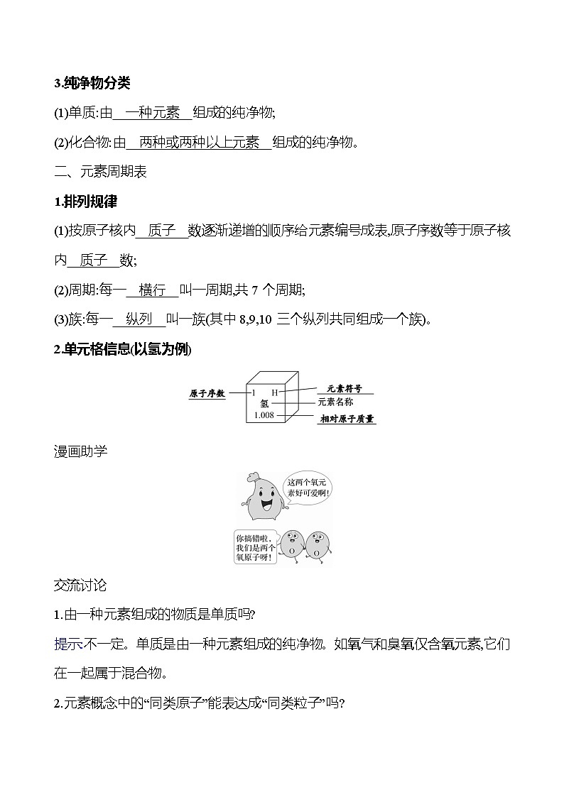 第二单元   第二节　元素 学案 ---2024--2025学年九年级化学鲁教版（2024）上册02