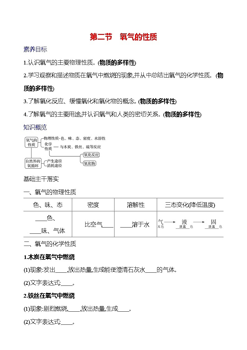 第四单元　第二节　氧气的性质 学案 ---2024--2025学年九年级化学鲁教版（2024）上册01
