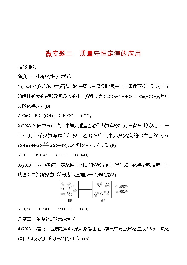 微专题二　质量守恒定律的应用 学案 ---2024--2025学年九年级化学鲁教版（2024）上册01