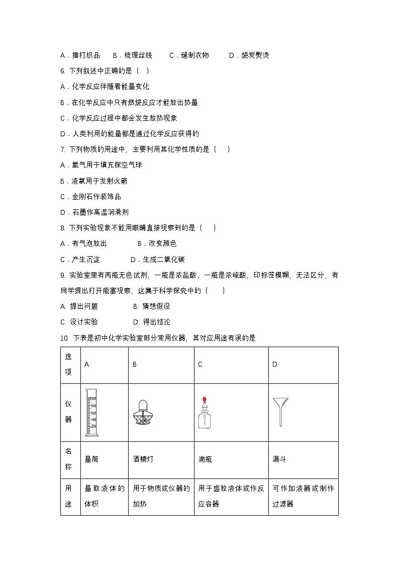 沪教版（2024新版）九年级上册化学第1章《开启化学之门》测试卷（含答案）02