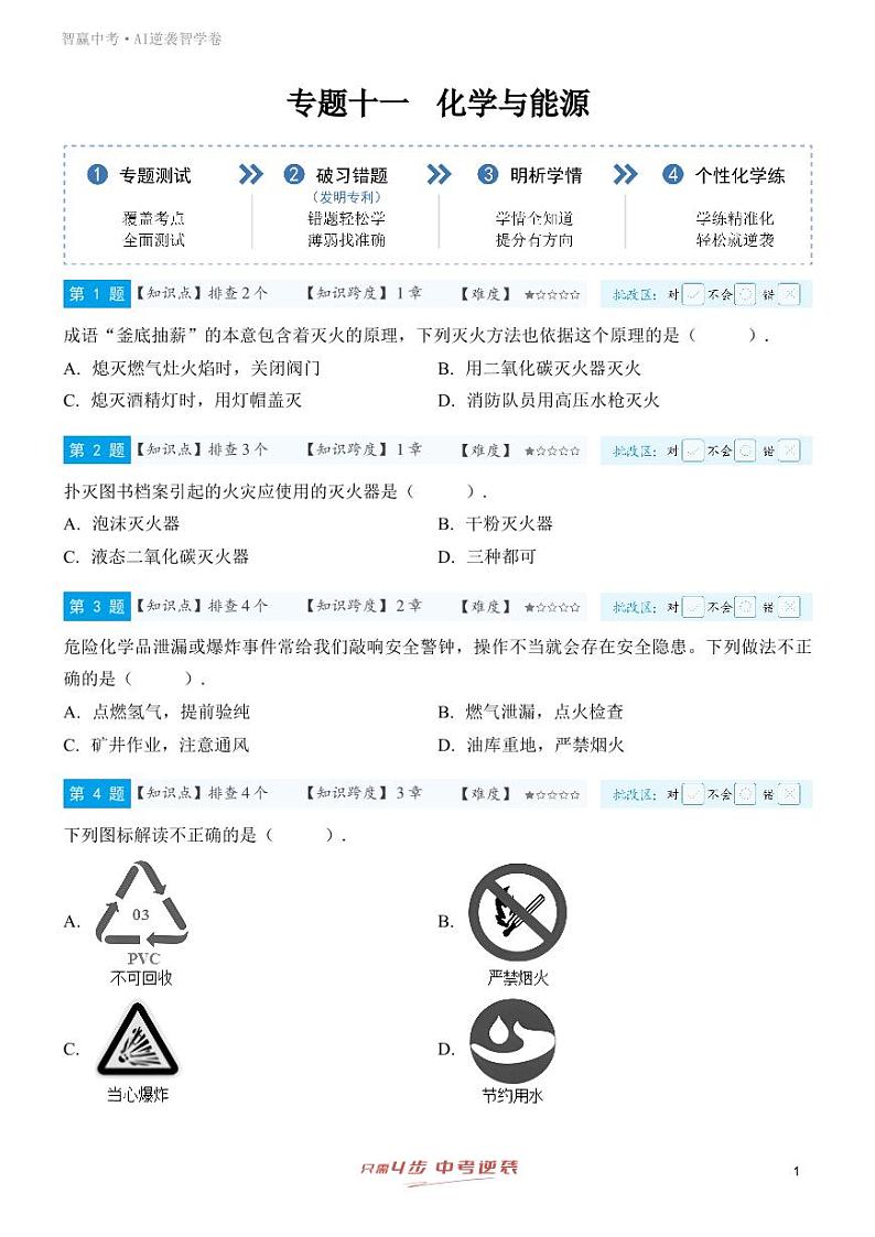 【一轮复习】备战2025年中考化学专题训练-专题十一 化学与能源（教师版）第1页
