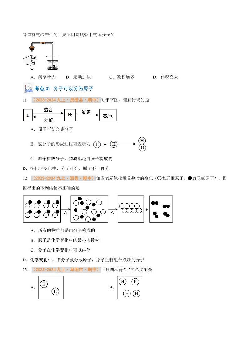 专题05 分子和原子（含答案） 备战2024-2025学年九年级化学上学期期中真题分类汇编 练习（安徽专用）03