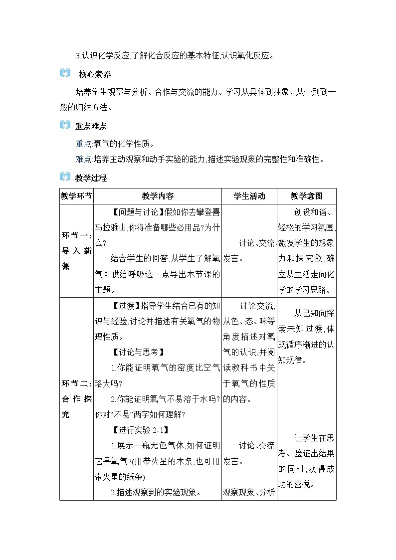 人教版（2024）九年级化学上册第二单元空气和氧气课题2氧气教案第2页