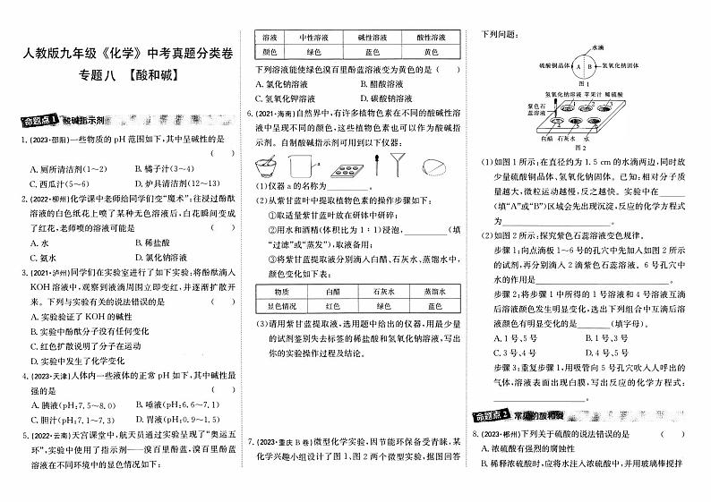 人教版九年级《化学》中考真题分类卷【专题八  酸和碱】第1页