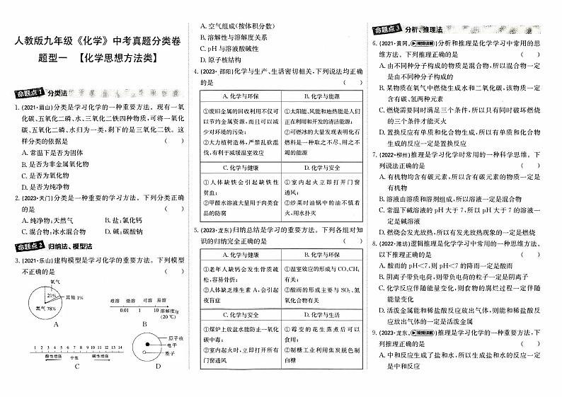 人教版九年级《化学》中考真题分类卷【题型一    化学思想方法类】第1页