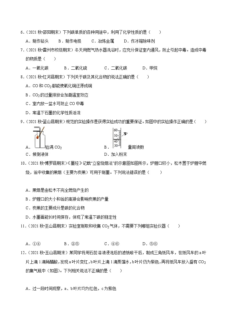 人教版九年级化学上册阶段性考试复习精选练第六单元《碳和碳的氧化物》(真题训练)(原卷版+解析)第2页
