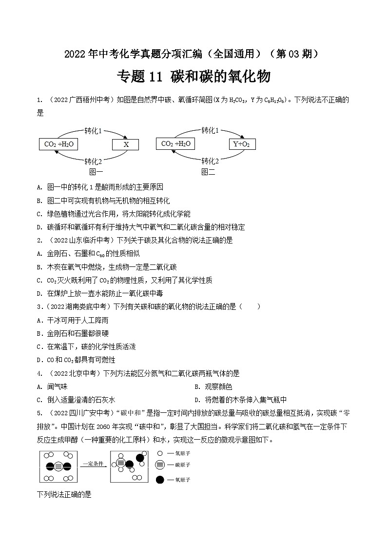 中考化学真题分项汇编(全国通用)(第03期)专题11碳和碳的氧化物真题特训(原卷版+解析)第1页