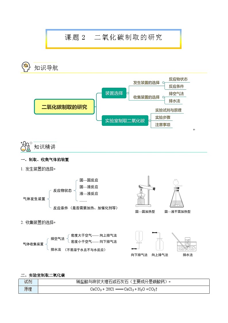 人教版九年级化学上册同步精品讲义课题2二氧化碳制取的研究讲义(学生版+解析)01