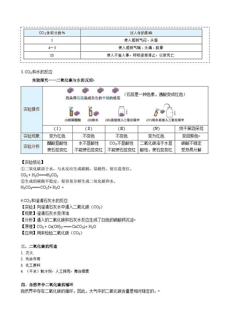 人教版九年级化学上册同步精品讲义课题31二氧化碳讲义(学生版+解析)第2页