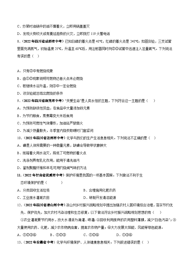 中考化学真题分项汇编(全国通用)(第01期)专题10燃料及其利用真题特训(原卷版+解析)02