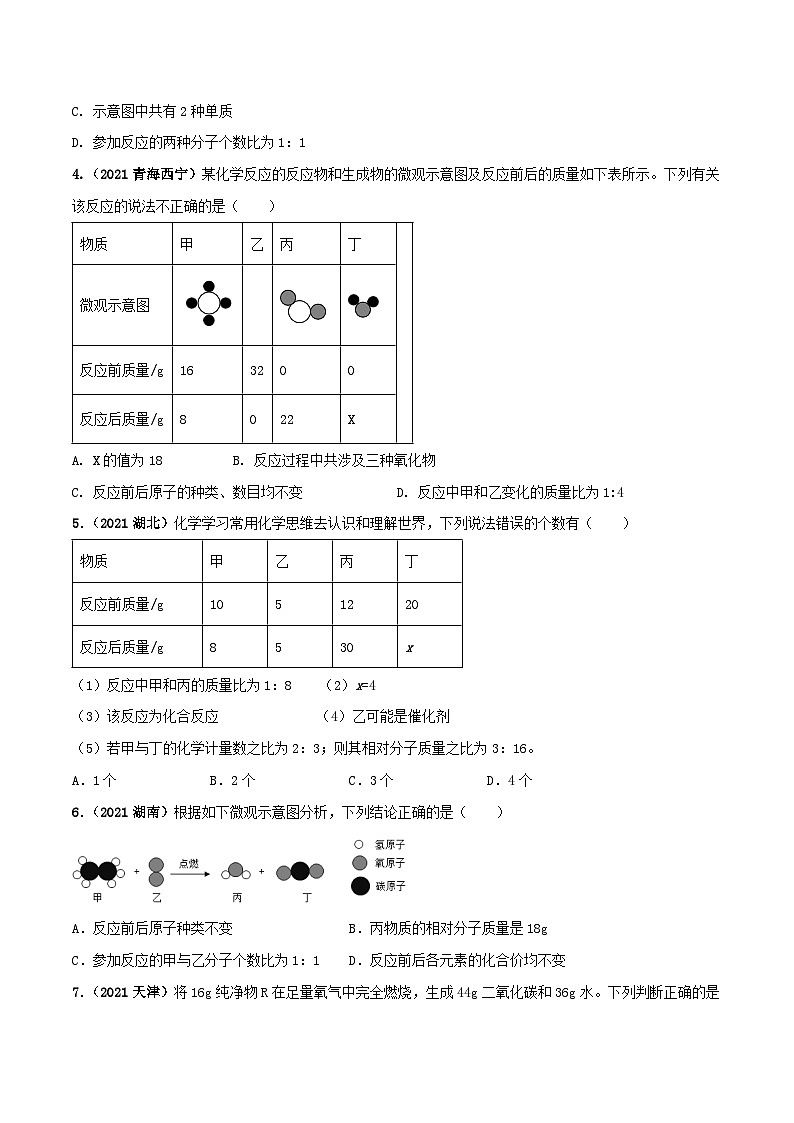 中考化学一轮复习必练真题(全国通用)专题10质量守恒定律及应用真题特训(原卷版+解析)第2页