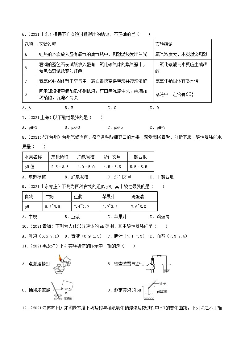 中考化学一轮复习必练真题(全国通用)专题17溶液的酸碱性真题特训(原卷版+解析)第2页