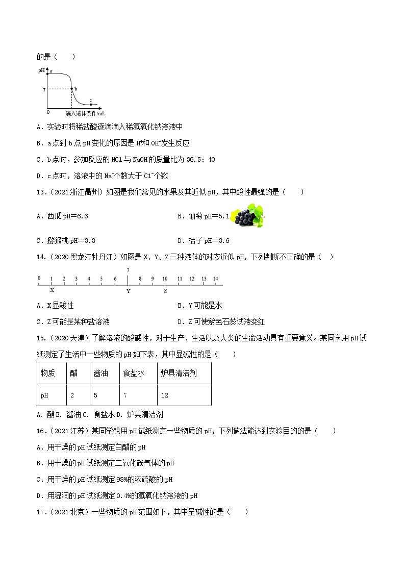 中考化学一轮复习必练真题(全国通用)专题17溶液的酸碱性真题特训(原卷版+解析)第3页