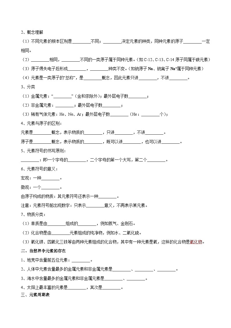 人教版九年级化学上册课后培优分级练第10课课题3元素(原卷版+解析)第2页