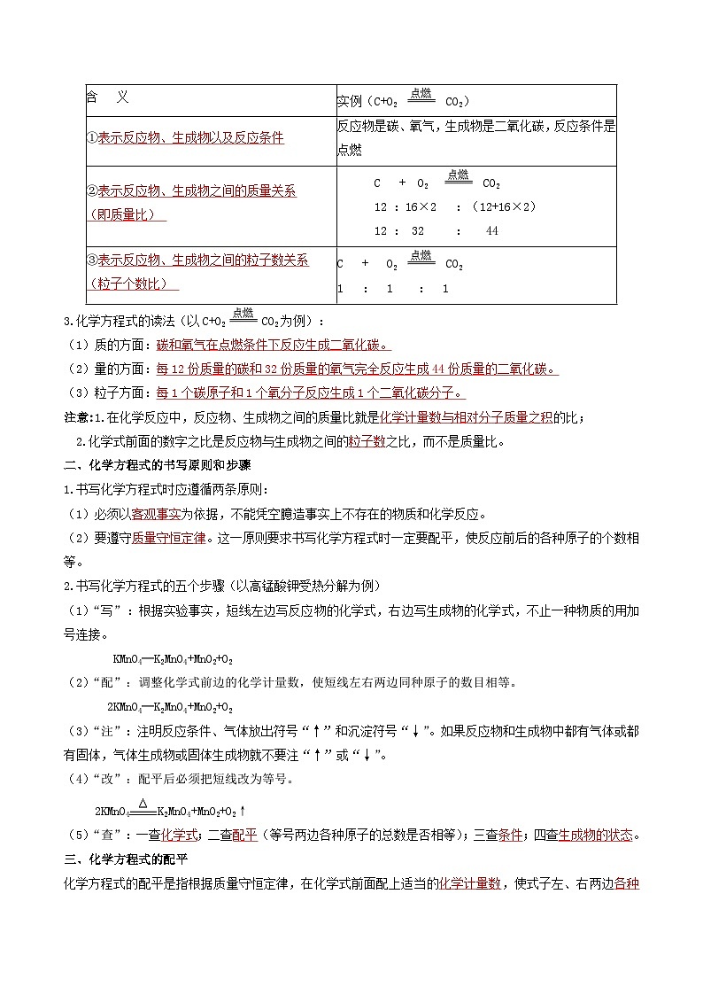 人教版九年级化学上册课后培优分级练第17课课题2化学方程式及书写(原卷版+解析)02