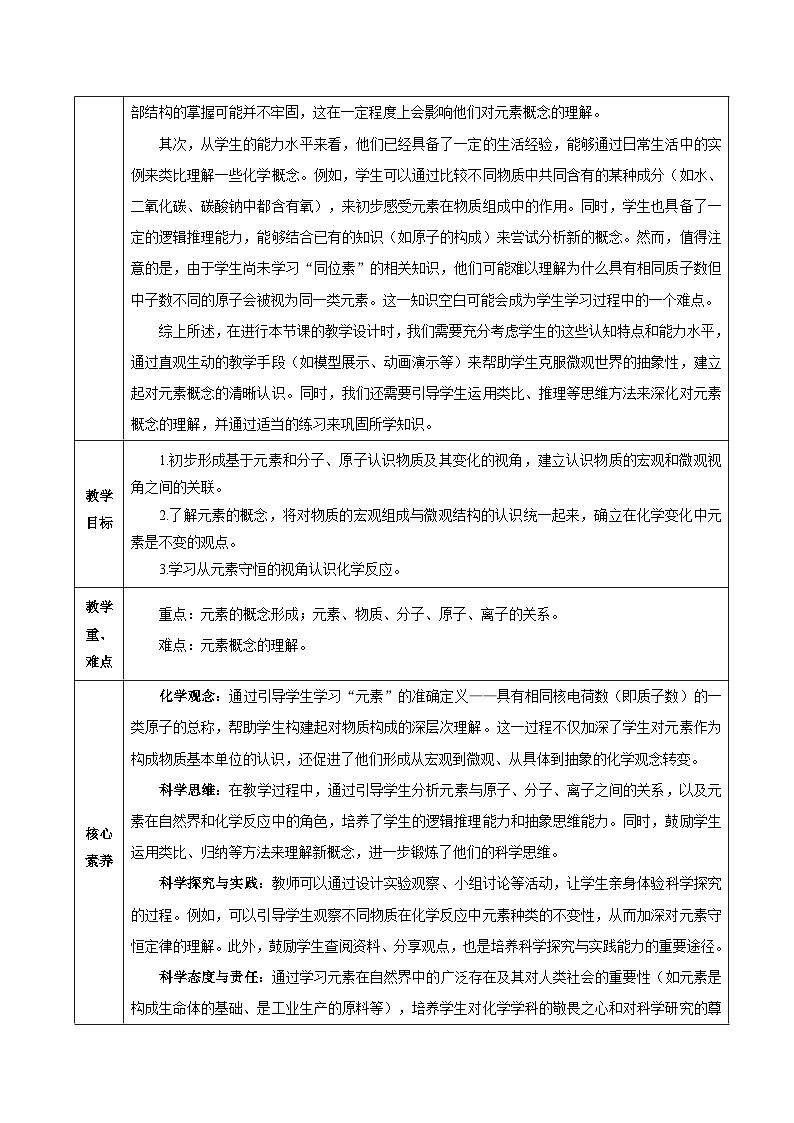 人教版九年级上册化学第三单元-课题3 元素（第1课时）（教学设计）-九上化学（人教版2024）02