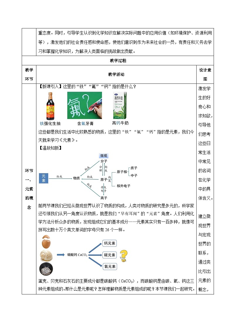 人教版九年级上册化学第三单元-课题3 元素（第1课时）（教学设计）-九上化学（人教版2024）03