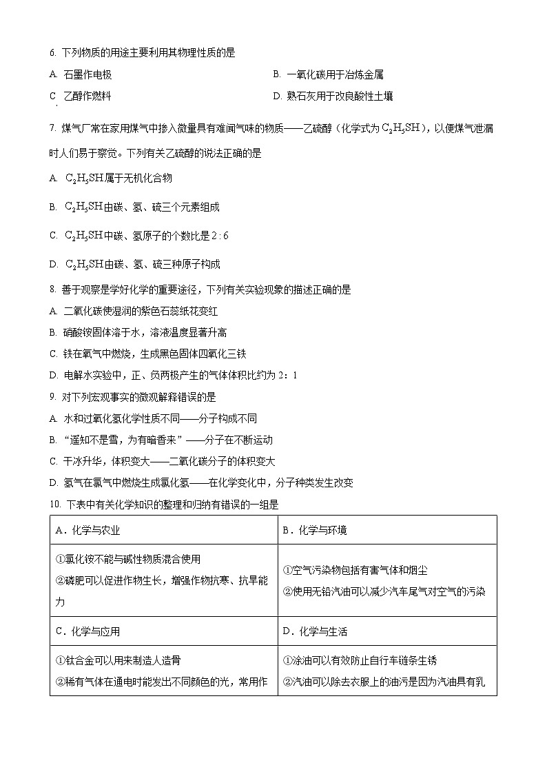 2024年黑龙江省齐齐哈尔市中考化学真题（原卷版）02