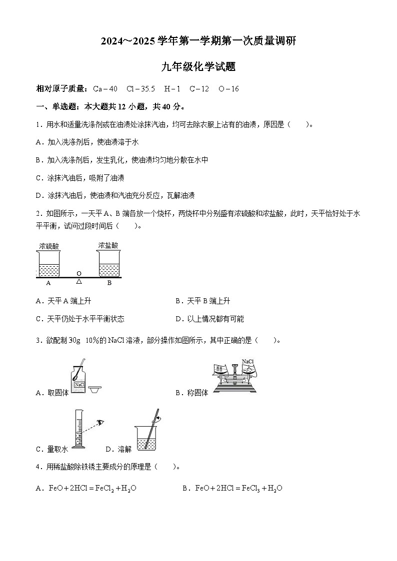 山东省东营市广饶县乐安中学2024-2025学年九年级上学期10月月考化学试题第1页